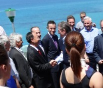 阿爾巴尼亞總理薩利.貝里沙與廖世明董事長一起,參加SASAJ水電站運行啟動儀式剪彩